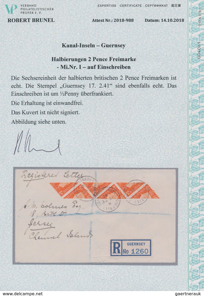 Dt. Besetzung II WK - Guernsey: 1940, 2 D Rotorange König Georg VI., DIAGONALE HALBIERUNG Im 6er-Str - Besetzungen 1938-45