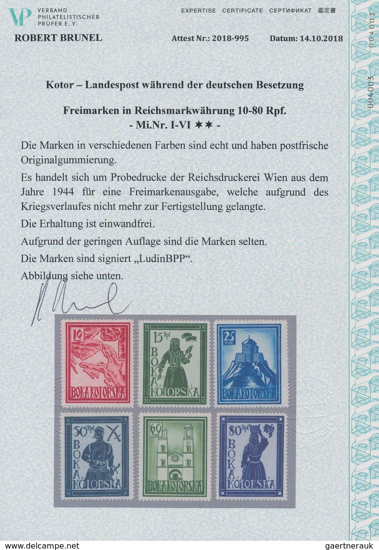 Dt. Besetzung II WK - Kotor: 1944, 10 Rpf Bis 80 Rpf "Landesdarstellungen", Komplette Serie Mit 6 Ve - Besetzungen 1938-45