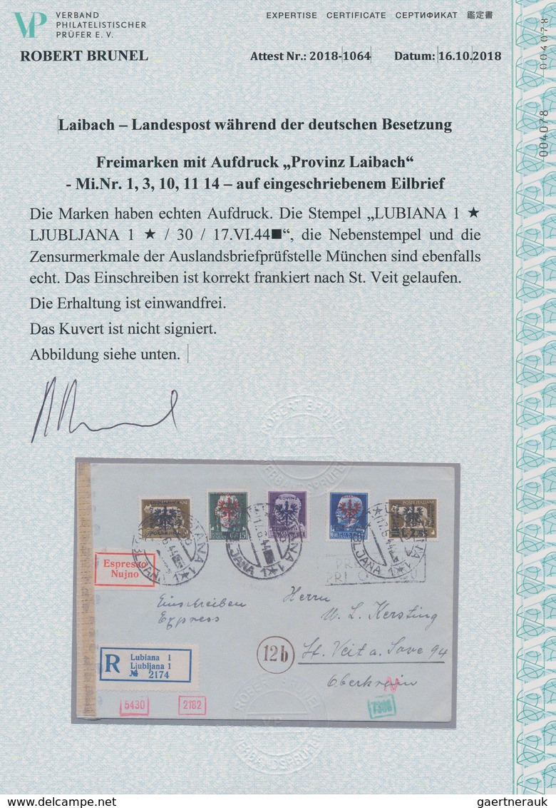 Dt. Besetzung II WK - Laibach: 1944, 5 C, 15 C, 1 L, 1,25 L Und 2,55 L Auf 5 C Freimarken, Portogere - Besetzungen 1938-45