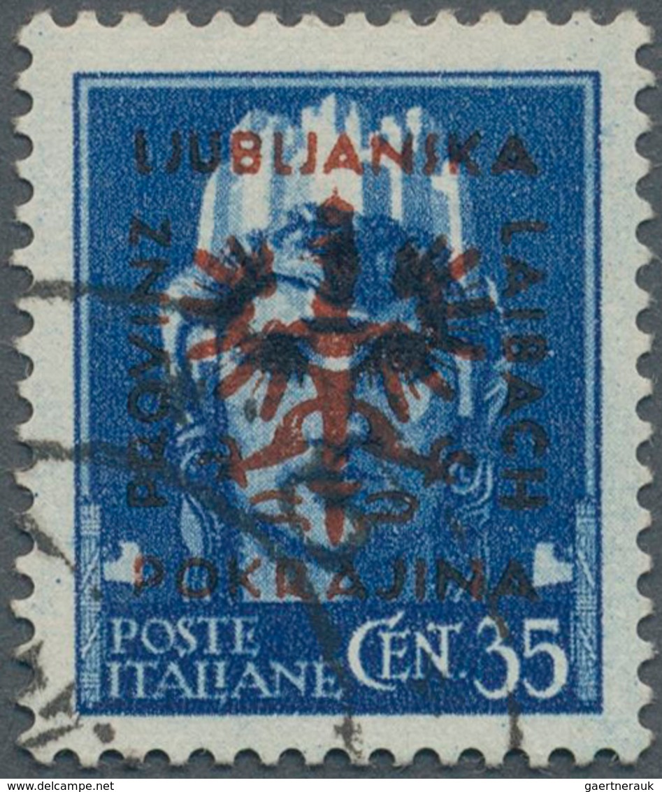 Dt. Besetzung II WK - Laibach: 1944, 35 C Schwärzlichkobalt, Aufdruck II Dunkelrosarot, Mit KOPFSTEH - Bezetting 1938-45