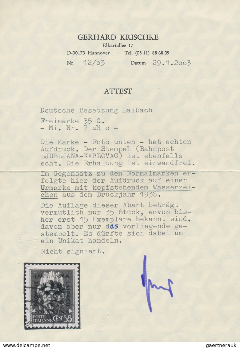 Dt. Besetzung II WK - Laibach: 1944, 35 C Schwärzlichkobalt, Aufdruck II Dunkelrosarot, Mit KOPFSTEH - Bezetting 1938-45