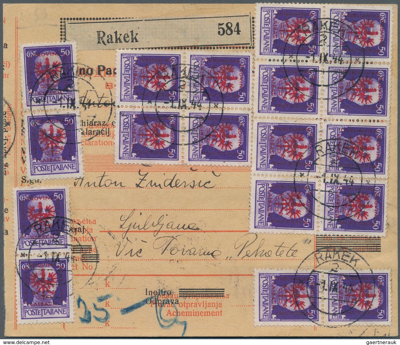 Dt. Besetzung II WK - Laibach: 1944, 50 C Schwärzlichblauviolett Freimarke, 40 Stück, Dabei Vier Mar - Occupation 1938-45