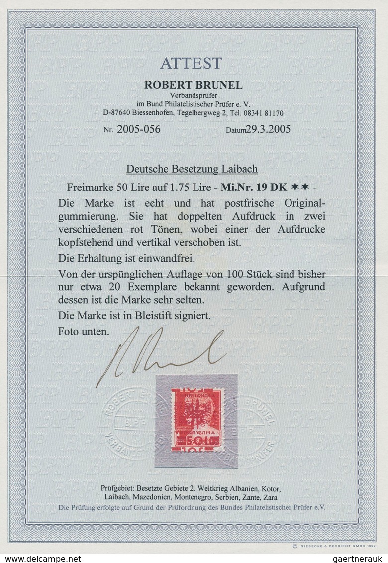 Dt. Besetzung II WK - Laibach: 1944, 50 L Auf 1,75 L Gelblichrot, Mit DOPPELTEM Aufdruck In Zwei Ver - Occupazione 1938 – 45