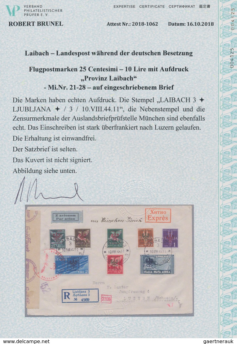 Dt. Besetzung II WK - Laibach: 1944, 25 C Bis 10 Lire Flugpostmarken Und 2 Lire Flugpost-Eilmarke, 8 - Occupation 1938-45