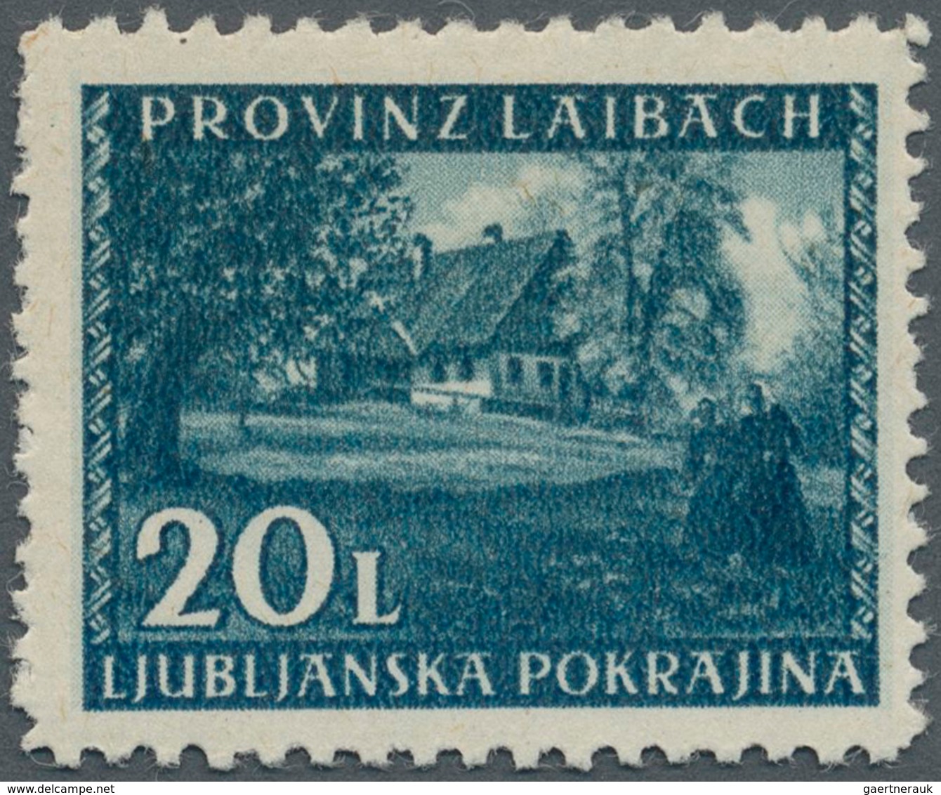 Dt. Besetzung II WK - Laibach: 1945, 20 L Freimarke "Bauernhof Unterkrain" In Sehr Seltener Farbe SC - Occupation 1938-45