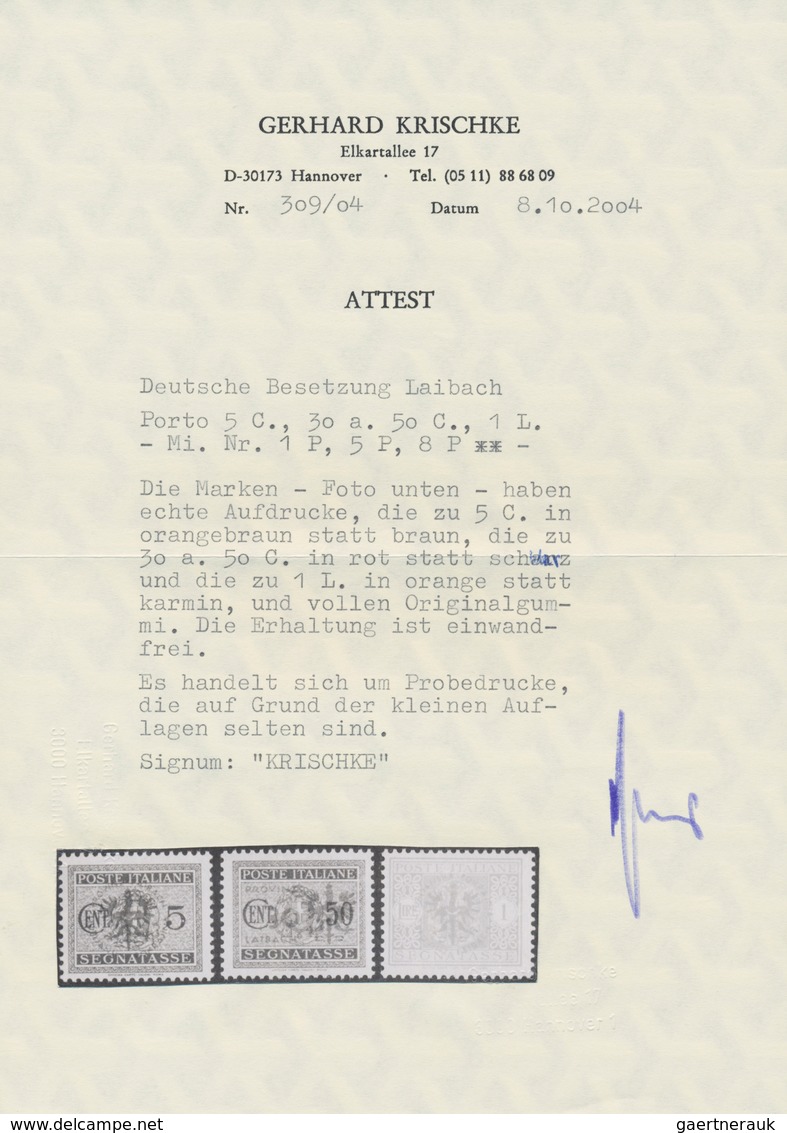 Dt. Besetzung II WK - Laibach - Portomarken: 1944, 5 C Braun Mit Aufdruck ORANGEBRAUN Statt Braun, 3 - Besetzungen 1938-45