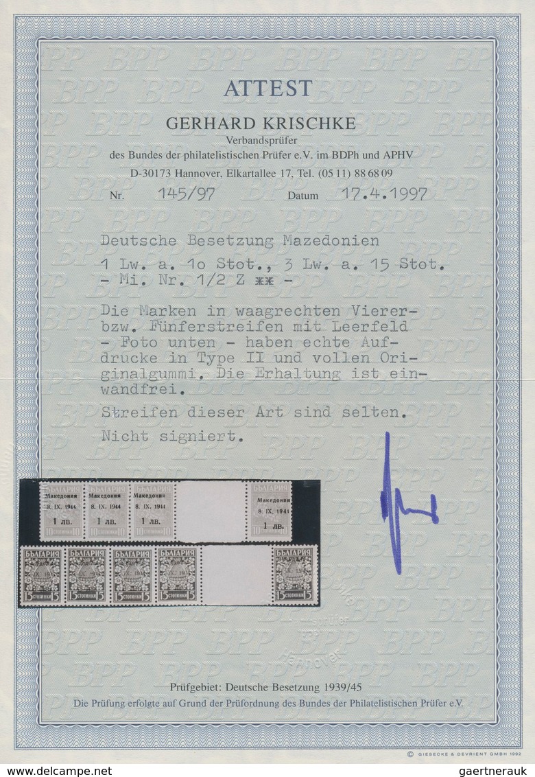 Dt. Besetzung II WK - Mazedonien: 1944, 1 L Auf 10 St Dunkelrotorange Und 3 L Auf 15 St Kobaltblau, - Besetzungen 1938-45