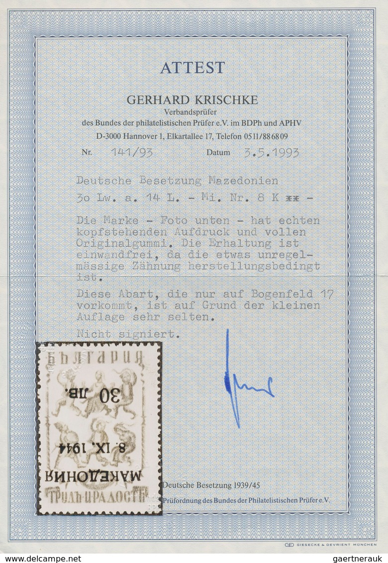 Dt. Besetzung II WK - Mazedonien: 1944, 30 L Auf 14 L Schwärzlichbraunorange, Type I, Mit KOPFSTEHEN - Occupation 1938-45