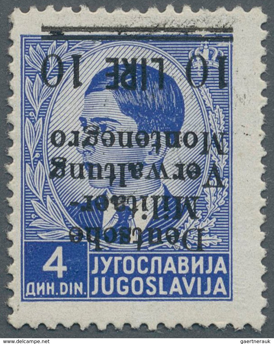 Dt. Besetzung II WK - Montenegro: 1943, 10 L Auf 4 Din Lebhaftviolettultramarin, Mit KOPFSTEHENDEM A - Occupazione 1938 – 45