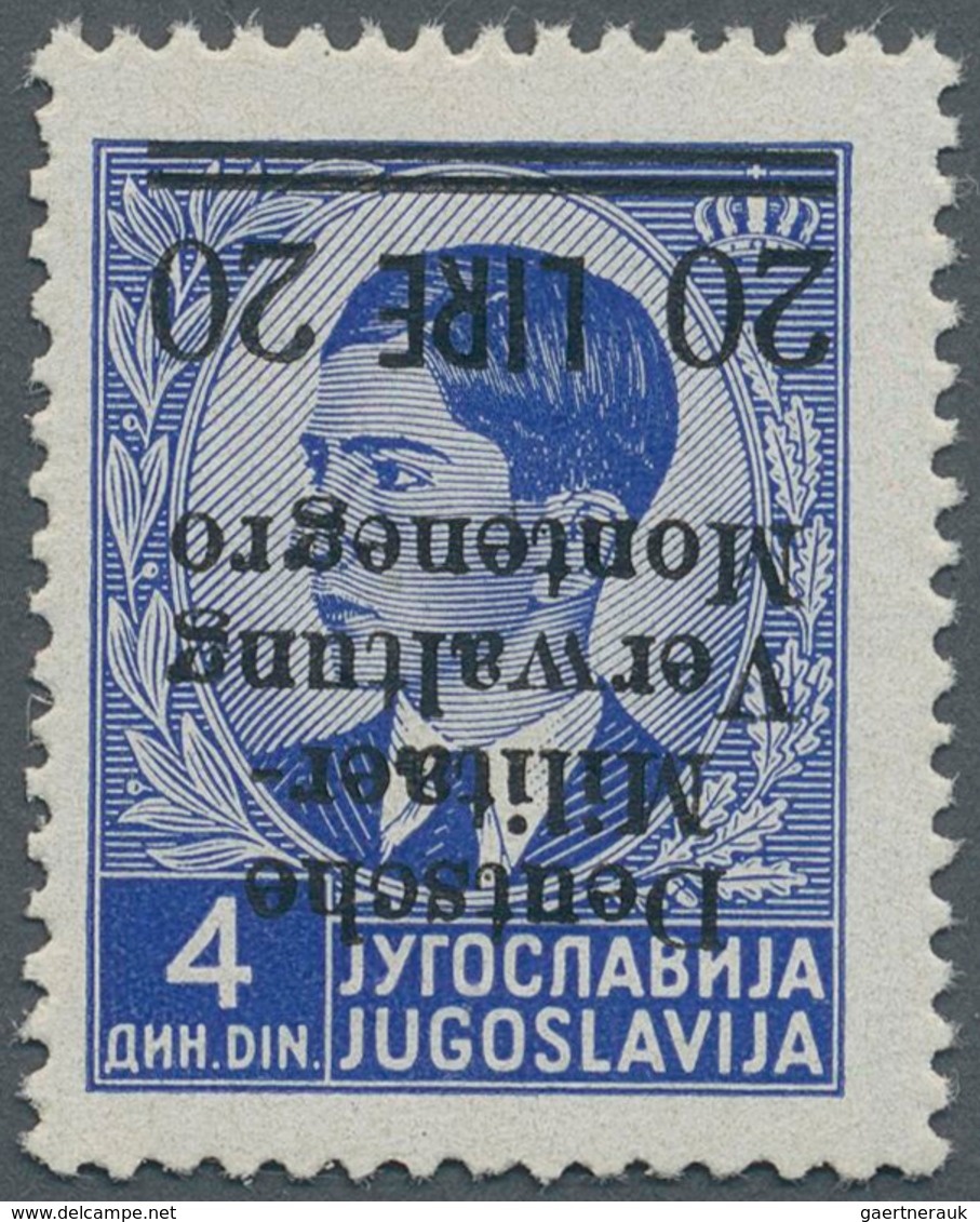 Dt. Besetzung II WK - Montenegro: 1943, 20 L Auf 4 Din Lebhaftviolettultramarin, Type I, Mit KOPFSTE - Occupation 1938-45