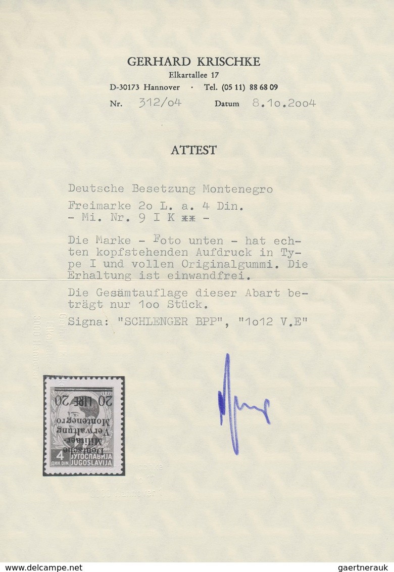 Dt. Besetzung II WK - Montenegro: 1943, 20 L Auf 4 Din Lebhaftviolettultramarin, Type I, Mit KOPFSTE - Besetzungen 1938-45