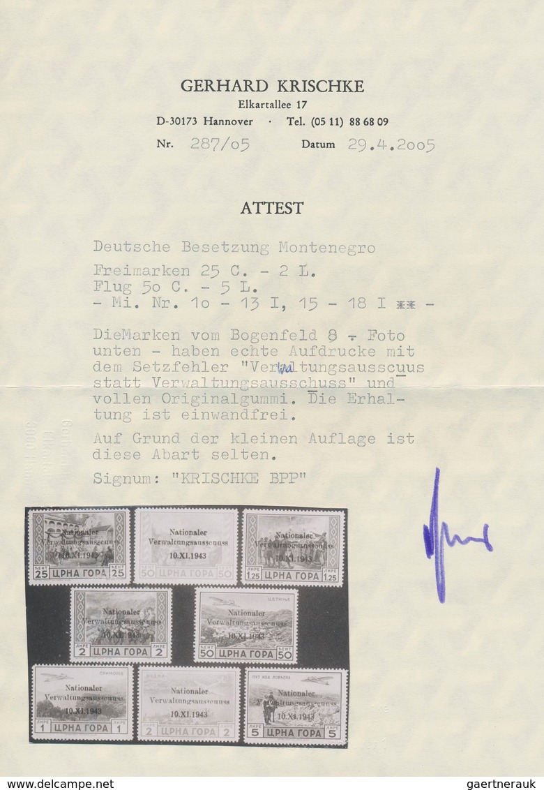 Dt. Besetzung II WK - Montenegro: 1943, 25 C Bis 5 L Freimarken Und 50 C - 10 L Flugpostmarken, Komp - Besetzungen 1938-45