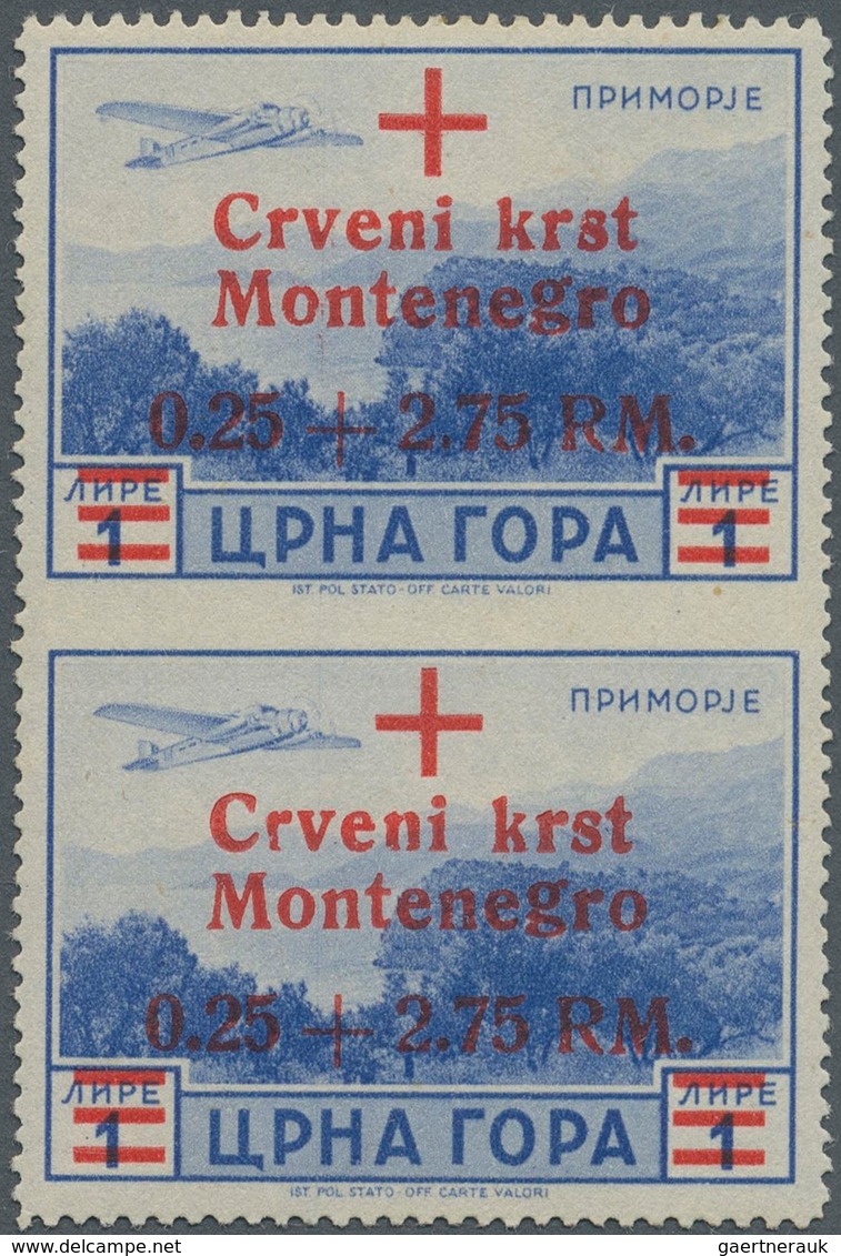 Dt. Besetzung II WK - Montenegro: 1944, 0,25 + 2,75 RM Auf 1 L Ultramarin "Rotes Kreuz", Senkrechtes - Occupazione 1938 – 45