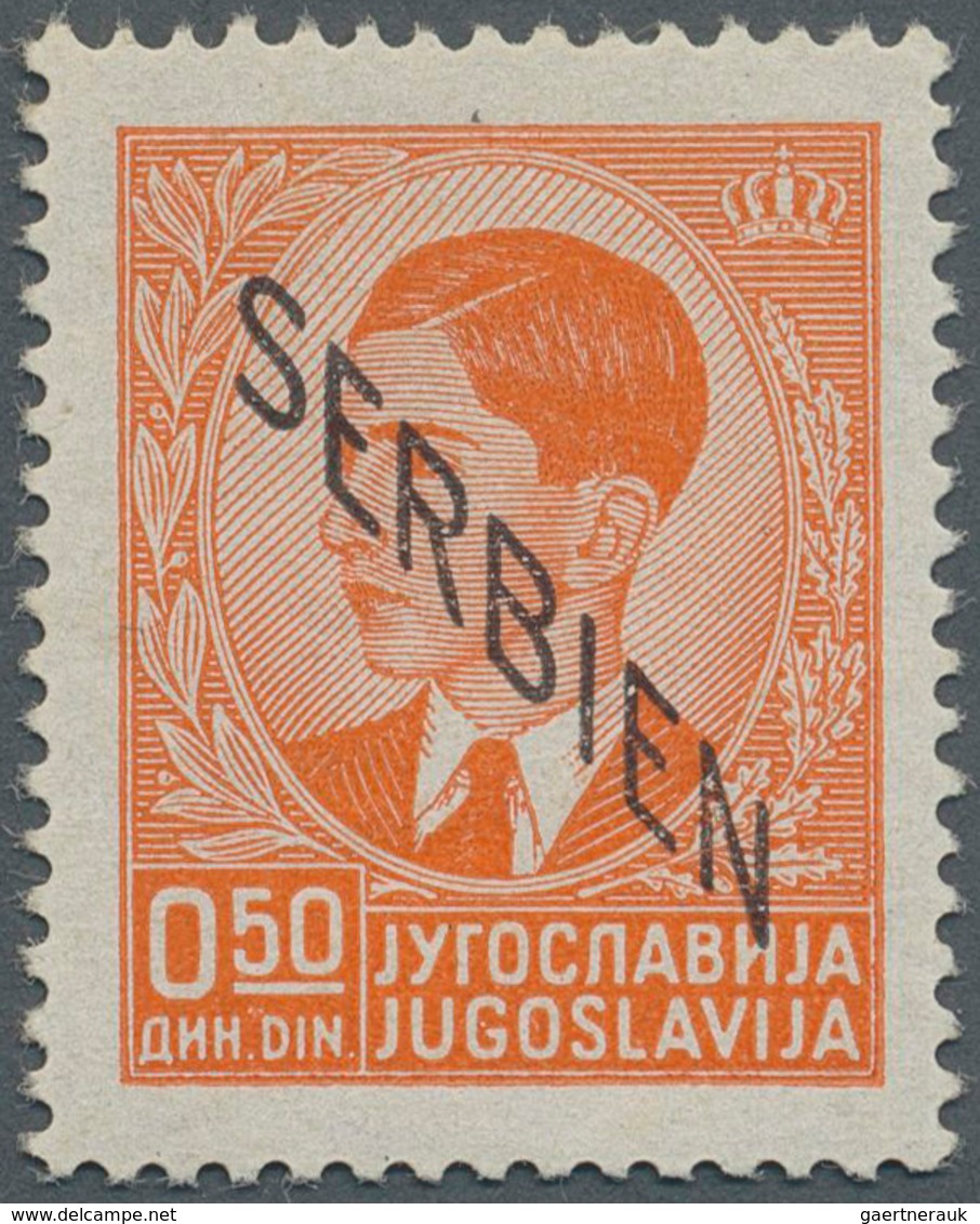 Dt. Besetzung II WK - Serbien: 1941, 0,50 D Rotorange Freimarke, Mit Abart FEHLENDER Netzüberdruck, - Occupation 1938-45