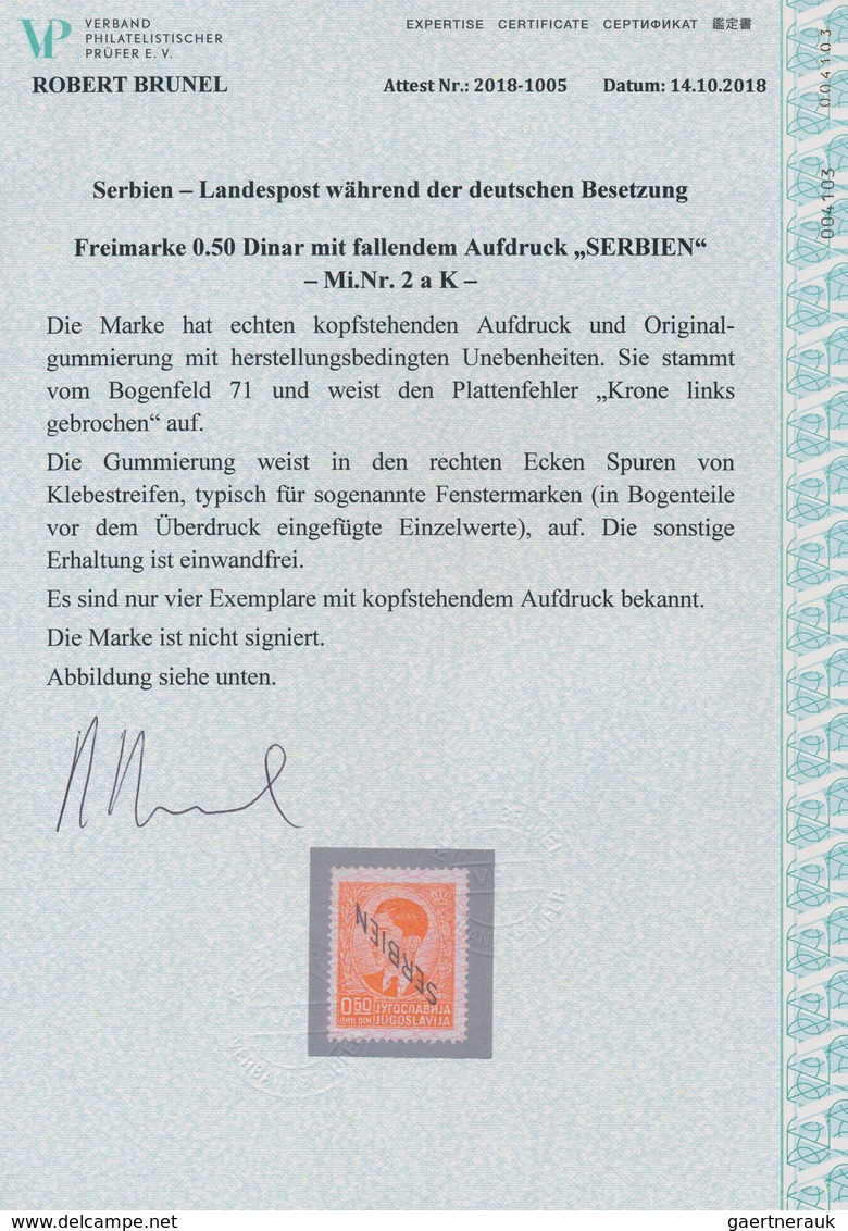 Dt. Besetzung II WK - Serbien: 1941, 0,50 D Rotorange Freimarke, Mit KOPFSTEHENDEM Aufdruck "SERBIEN - Besetzungen 1938-45