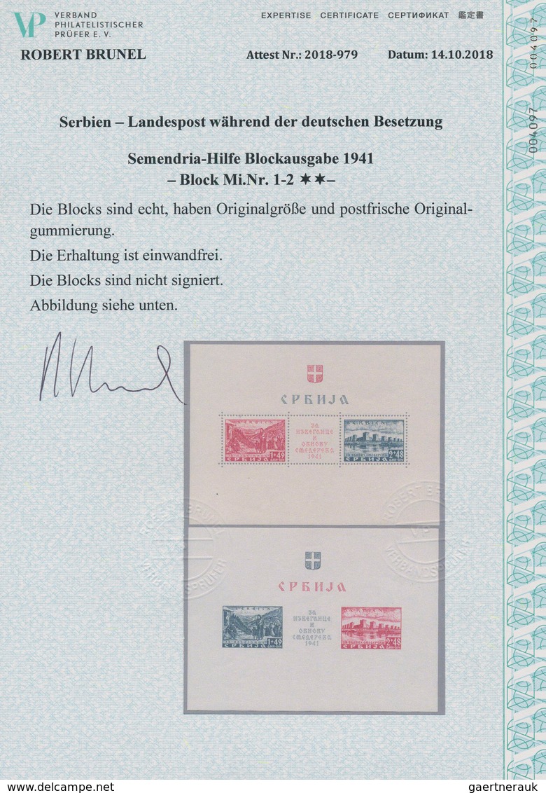 Dt. Besetzung II WK - Serbien: 1941, Blockausgabe "Semendria", Gezähnt Und Ungezähnt, Beide Blocks I - Occupazione 1938 – 45