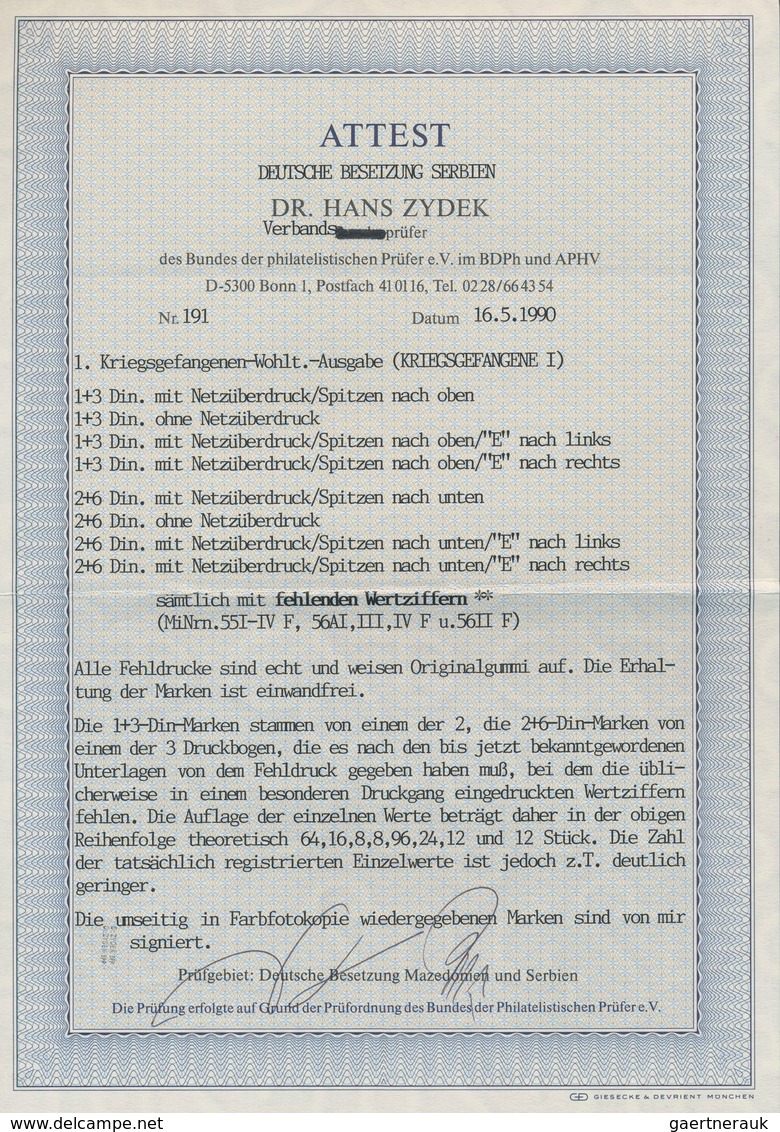 Dt. Besetzung II WK - Serbien: 1941, 2 + 6 D Dkl'bräunlichrot/dunkelrot "Kriegsgefangenenhilfe, 3 Ve - Besetzungen 1938-45