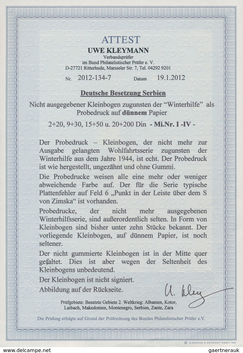 Dt. Besetzung II WK - Serbien: 1944, 6 + 20 D Bis 20 + 100 D Winterhilfe, Ungezähnter Ungummierter V - Besetzungen 1938-45