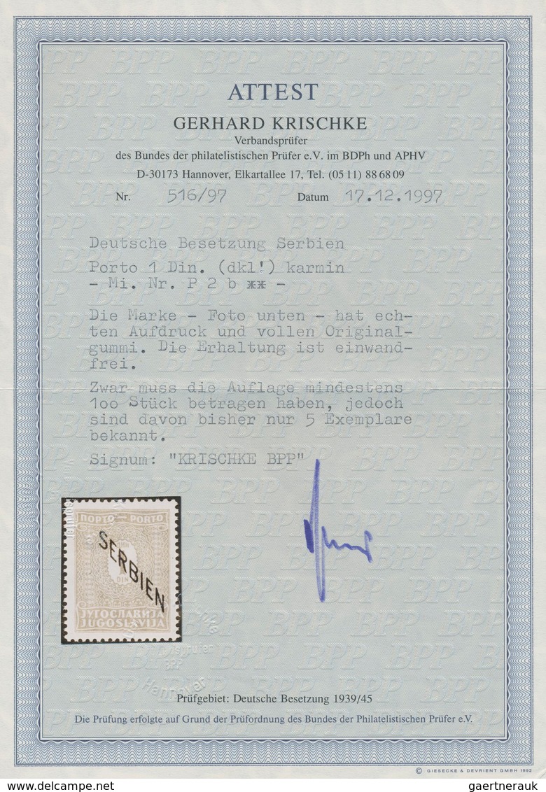 Dt. Besetzung II WK - Serbien - Portomarken: 1941, 1 Din Portomarke In Der äußerst Seltenen Farbe LI - Occupation 1938-45