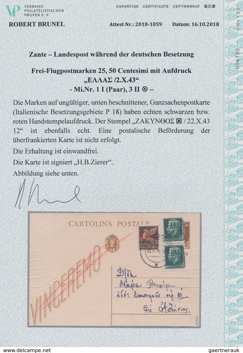 Dt. Besetzung II WK - Zante: 1943, 25 C Schwarzgrün Freimarke, Senkrechtes Paar, Mit Handstempelaufd - Besetzungen 1938-45