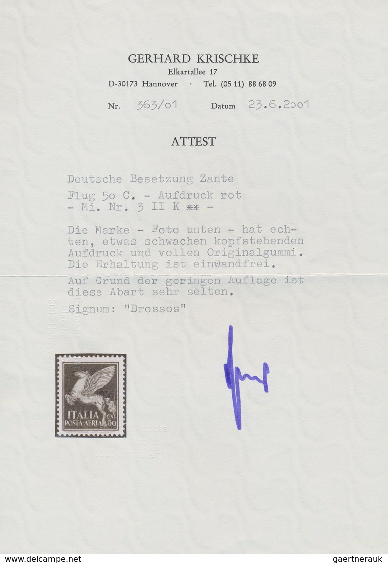 Dt. Besetzung II WK - Zante: 1943, 50 C Schwarzsiena Flugpostmarke, Mit KOPFSTEHENDEM Aufdruck In Li - Besetzungen 1938-45