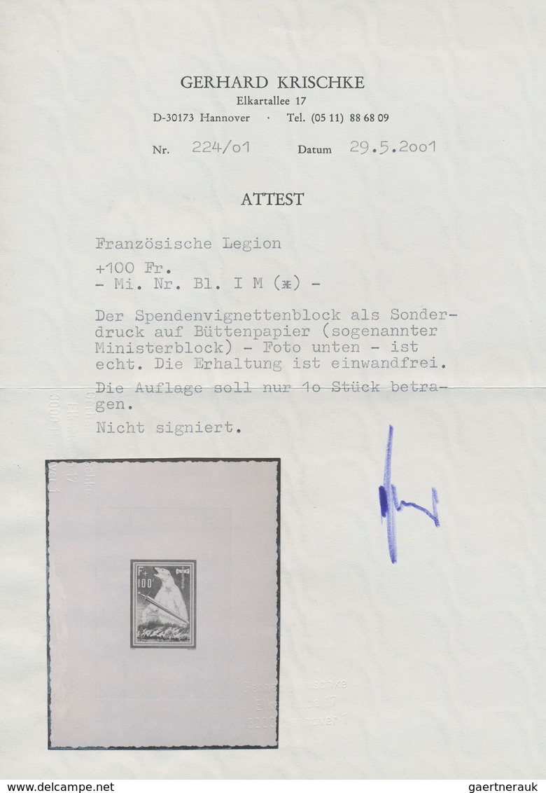 Dt. Besetzung II WK - Frankreich - Privatausgaben: Legionärsmarken: 1941, F + 100 Fr "Eisbär-Block", - Occupation 1938-45