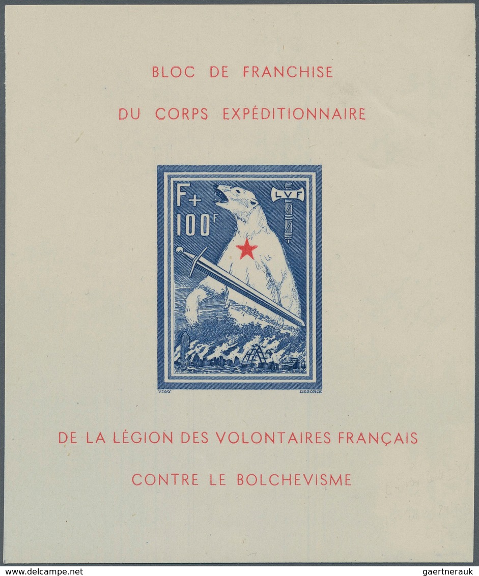 Dt. Besetzung II WK - Frankreich - Privatausgaben: Legionärsmarken: 1941, F + 100 Fr "Eisbär-Block", - Occupation 1938-45
