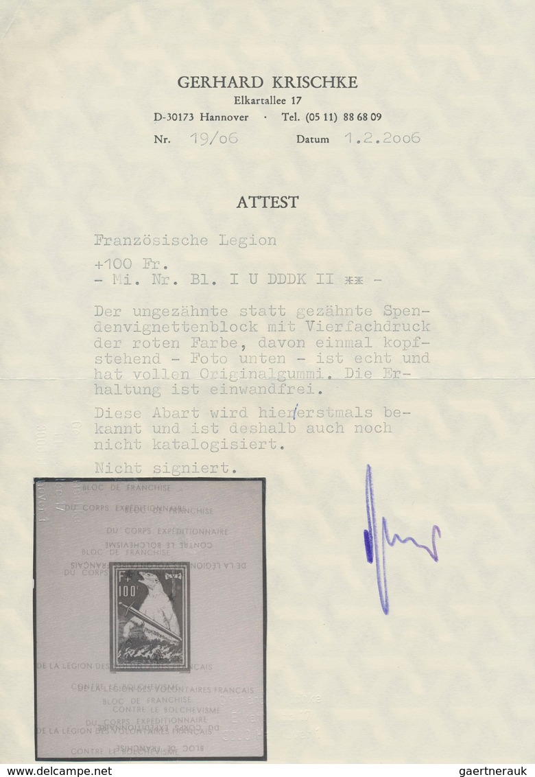 Dt. Besetzung II WK - Frankreich - Privatausgaben: Legionärsmarken: 1941, F + 100 Fr "Eisbär-Block", - Besetzungen 1938-45