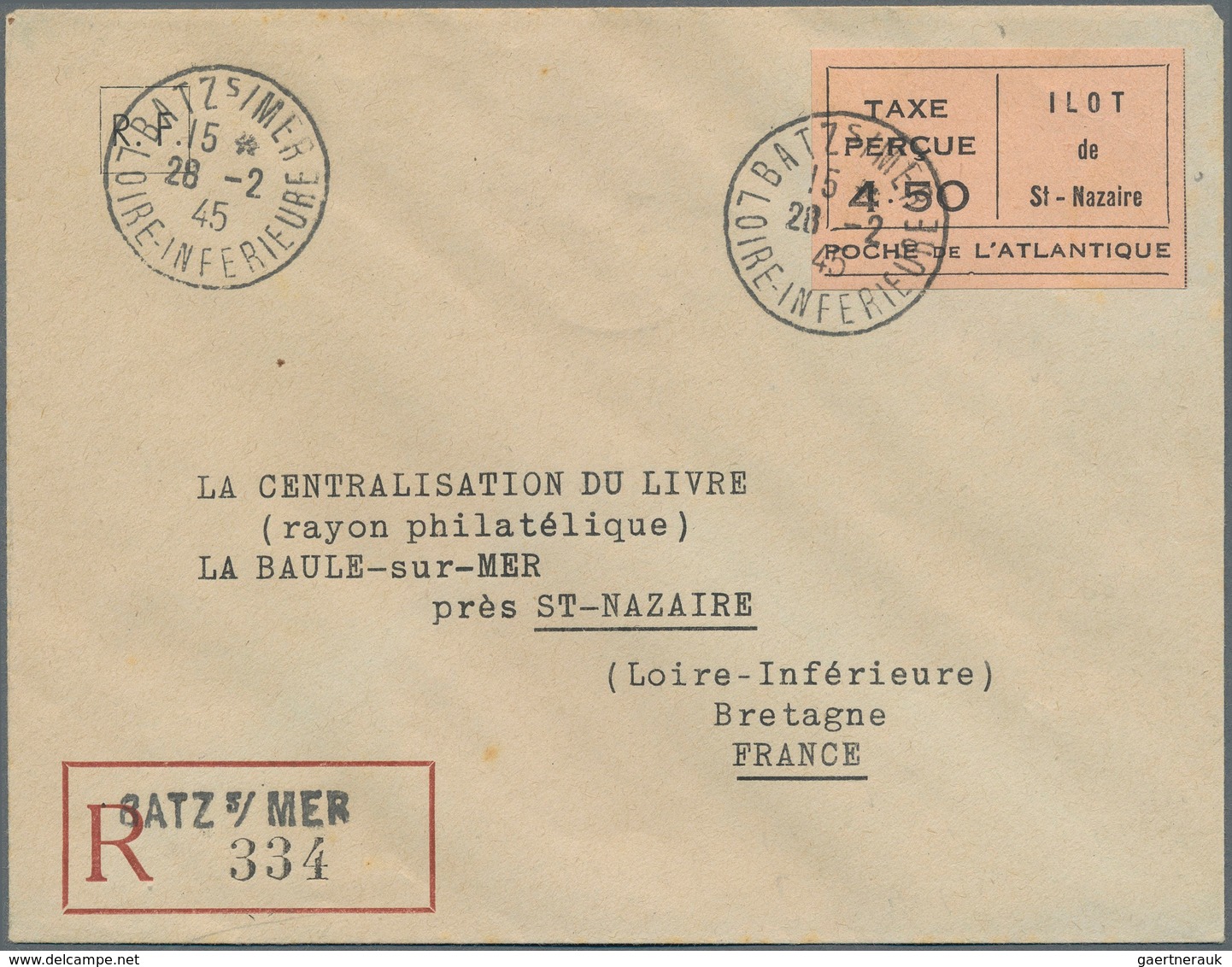 Dt. Besetzung II WK - Frankreich - Privatausgaben: St. Nazaire: 1945, 4,50 Fr Schwarz Auf Graurot Ge - Occupation 1938-45