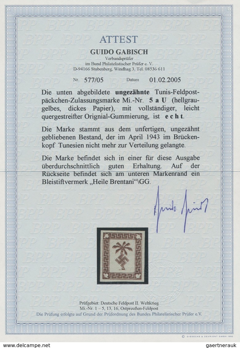 Feldpostmarken: 1943, Tunis-Päckchenmarke, Hellgraugelbes Dickes Papier, UNGEZÄHNT, Postfrisch Mit V - Autres & Non Classés