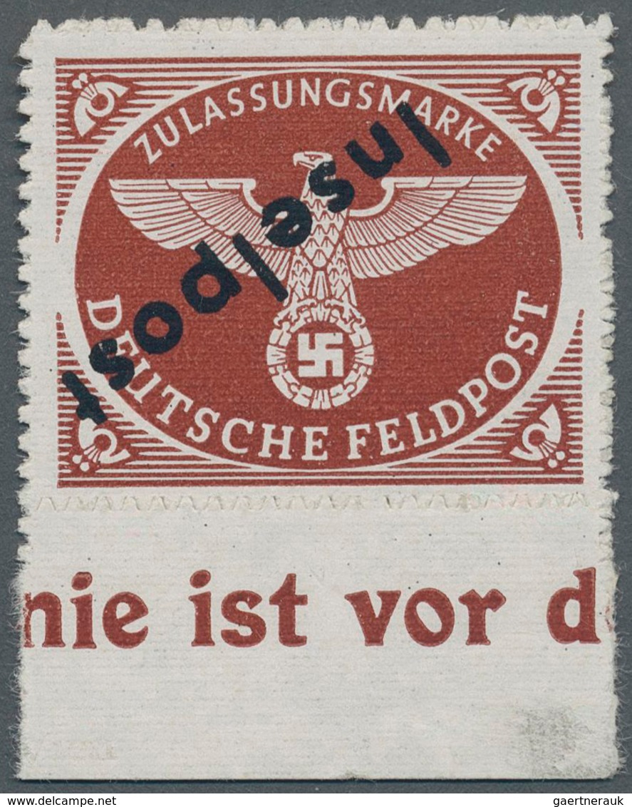 Feldpostmarken: 1944, Vucovar Zulassungsmarke Mit KOPFSTEHENDEM Diagonalen Schwarzen Aufdruck "Insel - Other & Unclassified