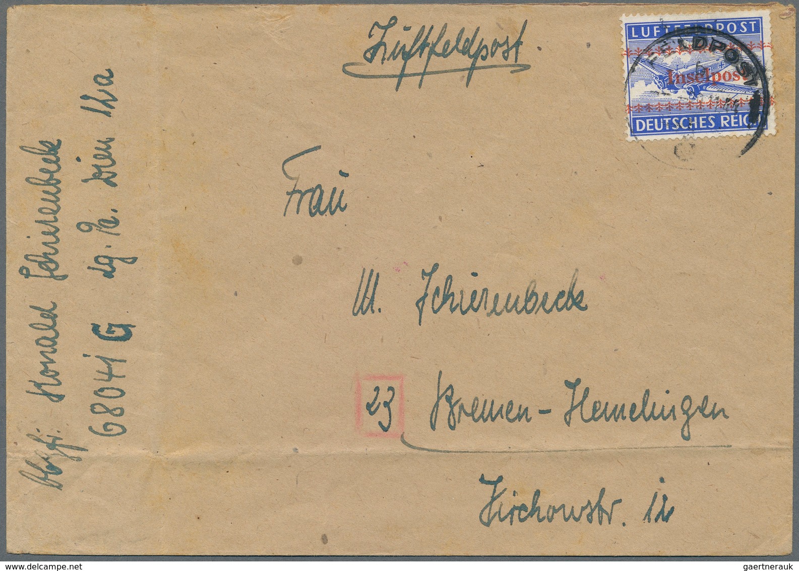 Feldpostmarken: 1944, Insel Kreta, INSELPOST-Zulassungsmarke Mit Roten Aufdruck, Gezähnt, Entwertet - Sonstige & Ohne Zuordnung