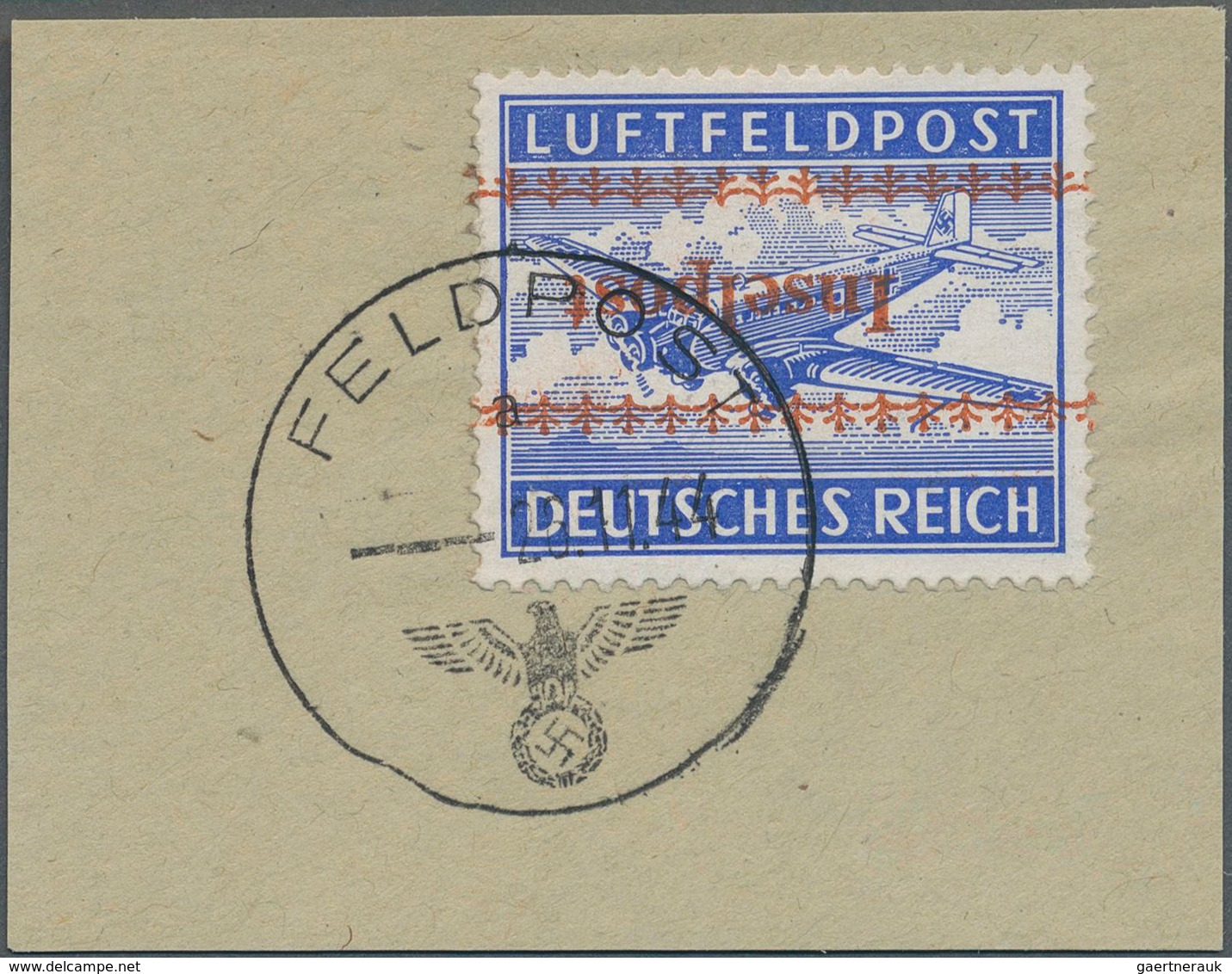 Feldpostmarken: 1944, Insel Kreta, INSELPOST-Zulassungsmarke Mit KOPFSTEHENDEM Roten Aufdruck, Entwe - Autres & Non Classés