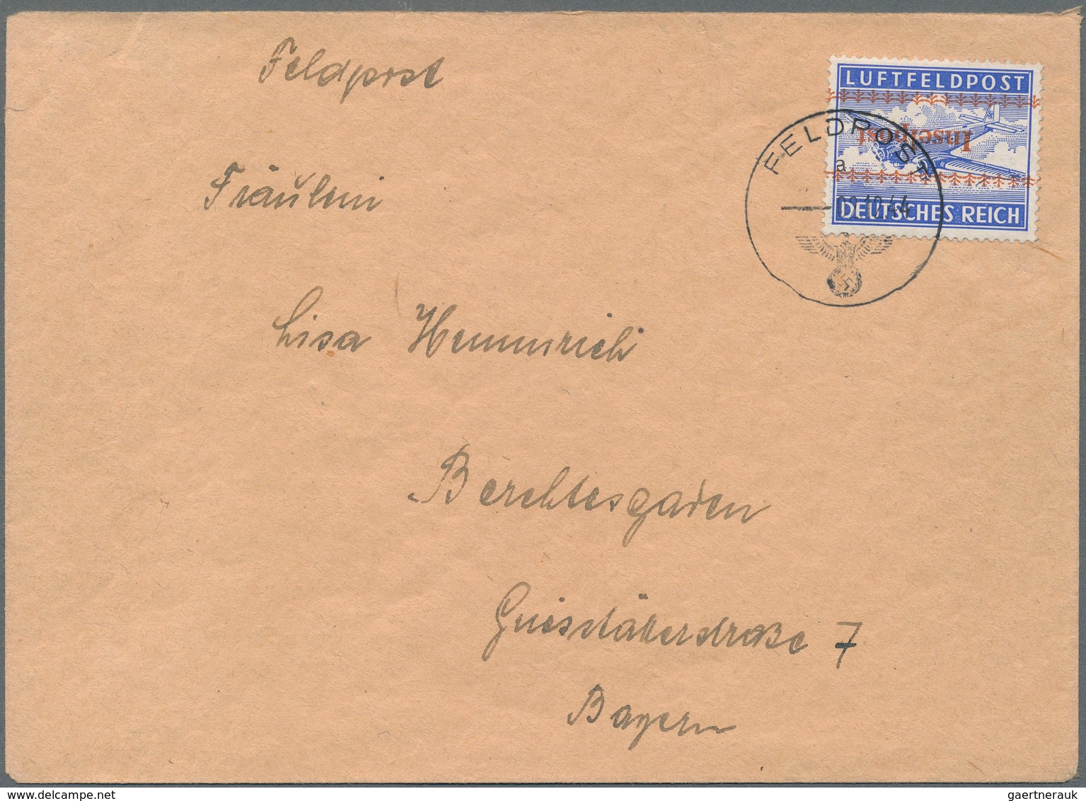 Feldpostmarken: 1944, Insel Kreta, INSELPOST-Zulassungsmarke Mit KOPFSTEHENDEM Roten Aufdruck, Entwe - Autres & Non Classés