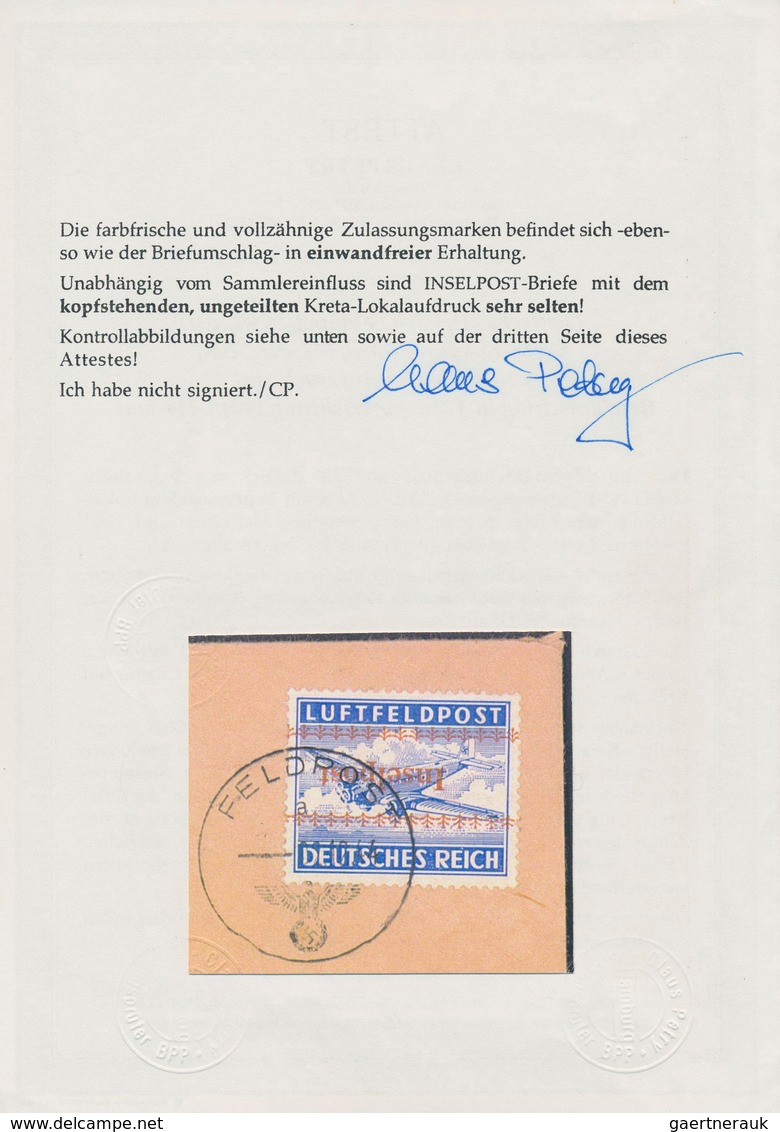 Feldpostmarken: 1944, Insel Kreta, INSELPOST-Zulassungsmarke Mit KOPFSTEHENDEM Roten Aufdruck, Entwe - Other & Unclassified