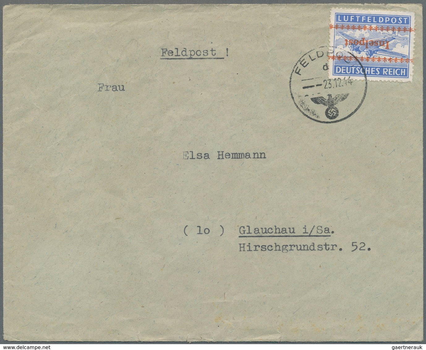 Feldpostmarken: 1944, Insel Kreta, INSELPOST-Zulassungsmarke, Durchstochen, Mit KOPFSTEHENDEM Roten - Autres & Non Classés