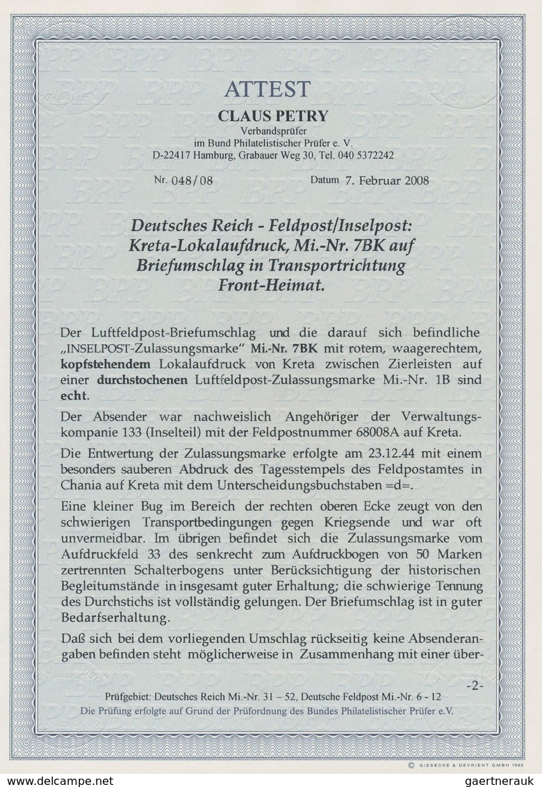 Feldpostmarken: 1944, Insel Kreta, INSELPOST-Zulassungsmarke, Durchstochen, Mit KOPFSTEHENDEM Roten - Sonstige & Ohne Zuordnung