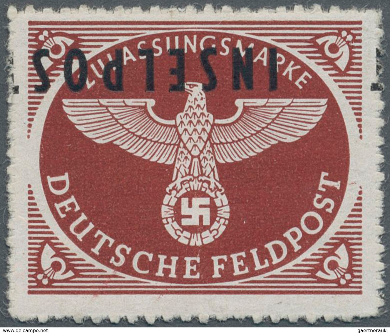 Feldpostmarken: 1944, Insel Rhodos, Inselpost-Zulassungsmarke, Durchstochen, Mit KOPFSTEHENDEM Aufdr - Other & Unclassified
