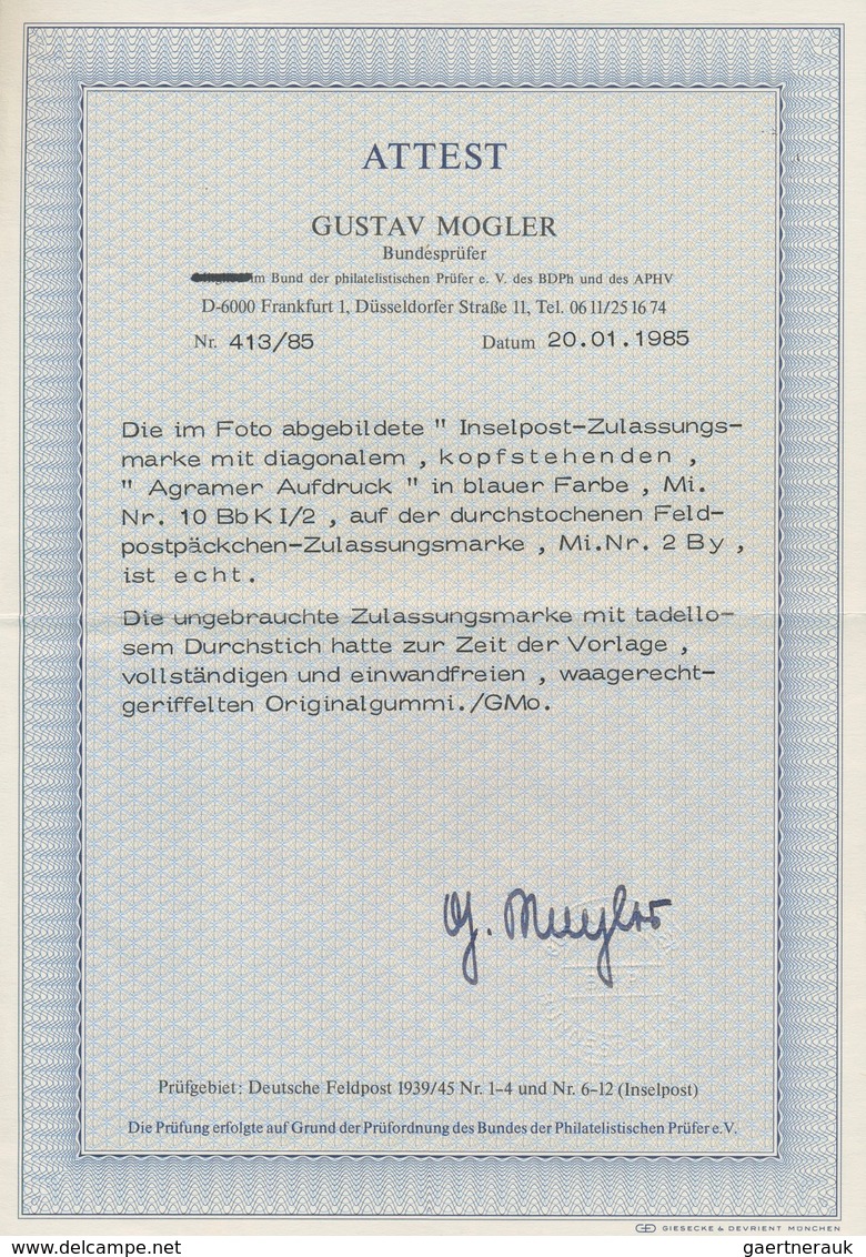 Feldpostmarken: 1944, Insel-Ausgabe Agramer-Aufdruck, Mit KOPFSTEHENDEM Diagonalem Aufdruck "INSELPO - Andere & Zonder Classificatie