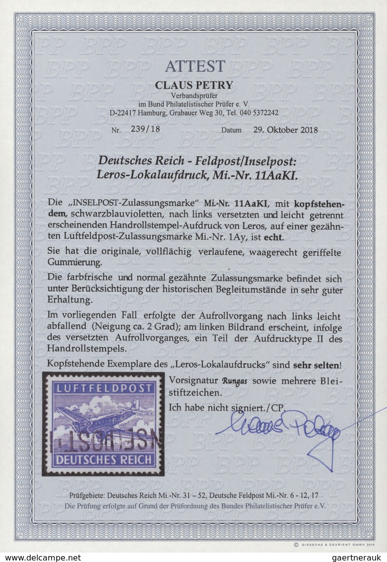 Feldpostmarken: 1944, Insel Leros: Inselpost-Zulassungsmarke, Gezähnt, Mit KOPFSTEHENDEM, Nach Links - Otros & Sin Clasificación