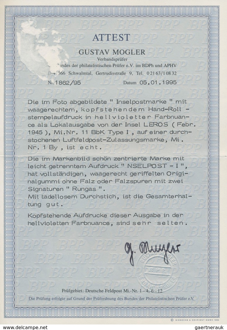 Feldpostmarken: 1944, Insel Leros, Inselpost-Zulassungsmarke, Durchstochen, Mit KOPFSTEHENDEM Hellvi - Other & Unclassified