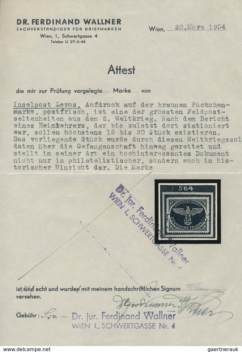 Feldpostmarken: 1944, Insel Leros: Inselpost-Zulassungsmarke, Durchstochen, Mit Schwarzblauviolettem - Autres & Non Classés