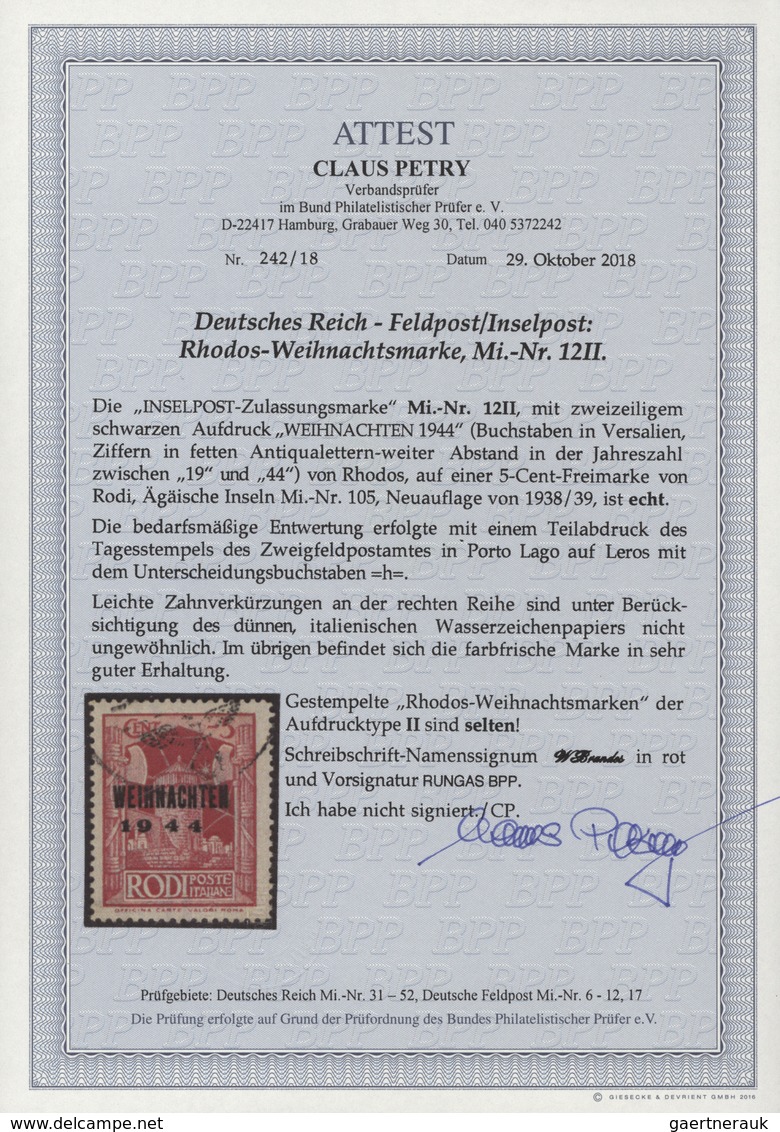 Feldpostmarken: 1944, Insel Rhodos, Weihnachtsmarke, Aufdruck-Type II, Gebraucht Mit Teilabschlag De - Autres & Non Classés