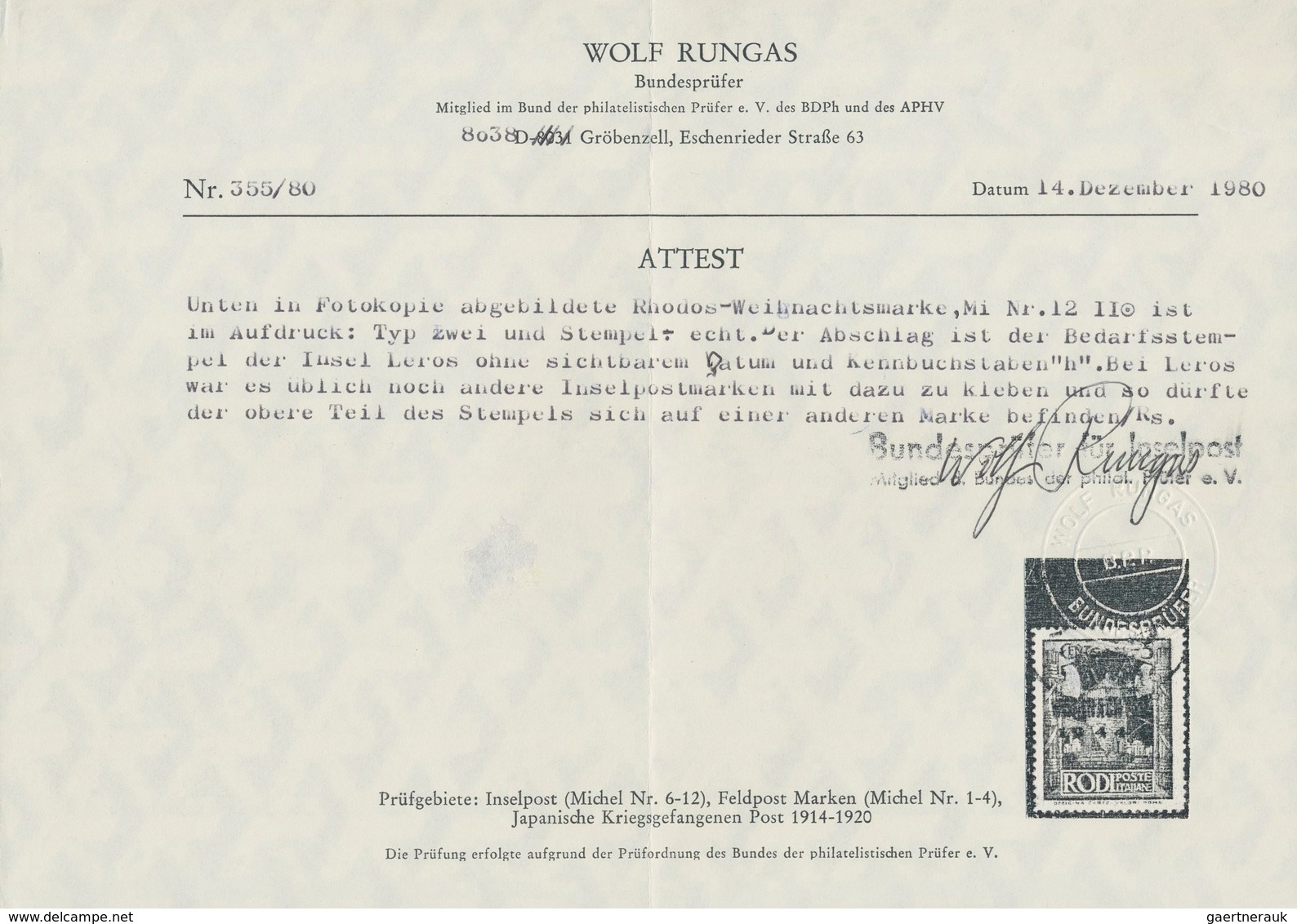 Feldpostmarken: 1944, Insel Rhodos, Weihnachtsmarke, Aufdruck-Type II, Gebraucht Mit Teilabschlag De - Other & Unclassified