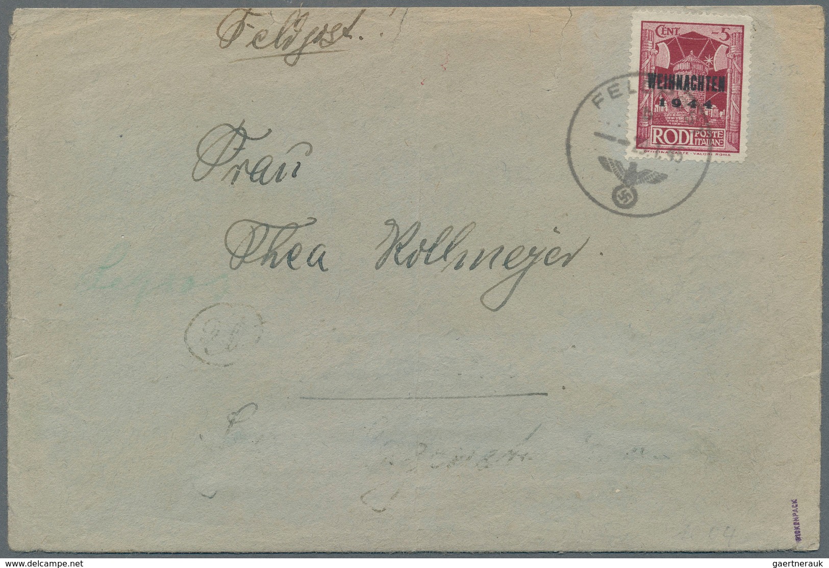 Feldpostmarken: 1944, Insel Rhodos, Weihnachtsmarke, Aufdruck-Type V, Entwertet Mit Tagesstempel Der - Other & Unclassified