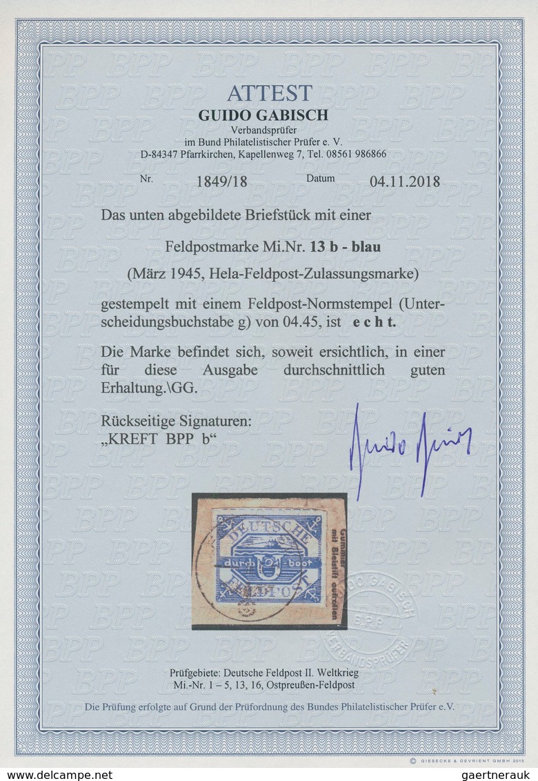 Feldpostmarken: 1945, U-Boot Hela Violettultramarin, Entwertet Mit Vollem Tagesstempel Der FELDPOST - Autres & Non Classés