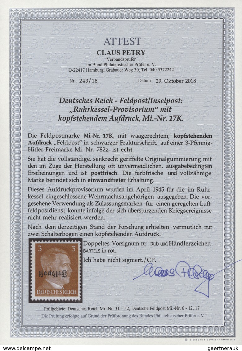 Feldpostmarken: 1945, Ruhrkessel, 3 Pf Dkl'gelbbraun Freimarke Hitler Mit KOPFSTEHENDEM Aufdruck "Fe - Other & Unclassified