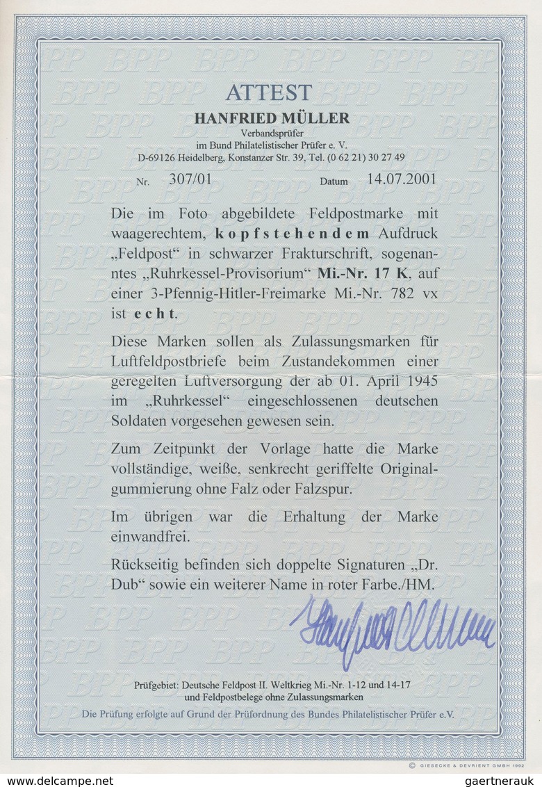 Feldpostmarken: 1945, Ruhrkessel, 3 Pf Dkl'gelbbraun Freimarke Hitler Mit KOPFSTEHENDEM Aufdruck "Fe - Autres & Non Classés