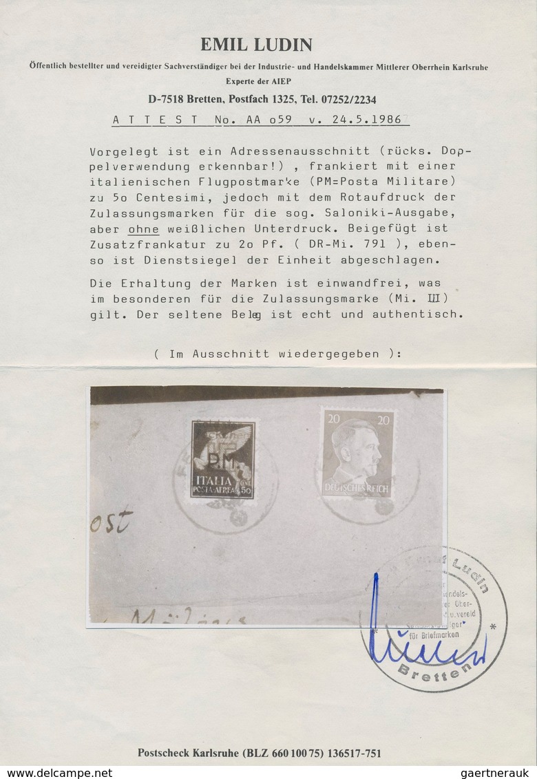 Feldpostmarken: 1944, Saloniki, 50 C Schwarzsiena Militär-Flugpostmarke Von Italien, Mit Dunkelrosar - Other & Unclassified