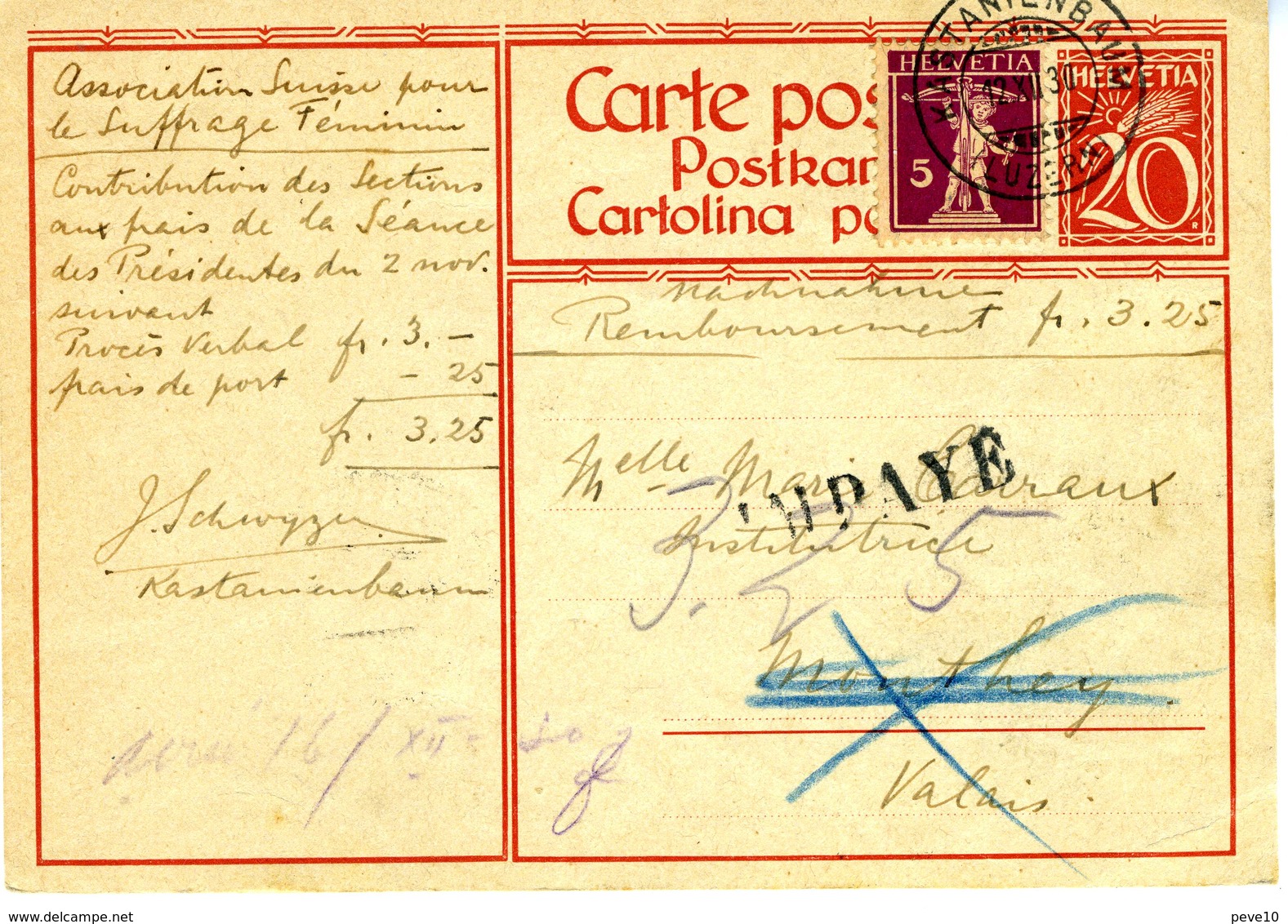 Suisse  Entier Postal   1930 - Entiers Postaux